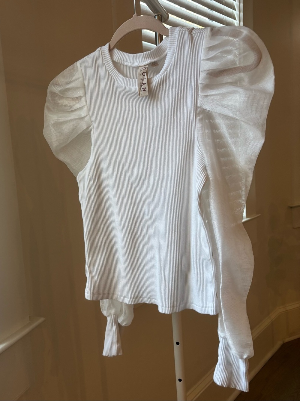 Anthropologie Dolan Puff Sleeve Ribbed Top White Organza NWOT Small - Picture 4 of 4